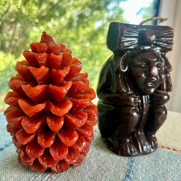 Set of 2 Vintage Novelty Candles Red Pinecone & Brown Tribal Figure Candles - Picture 7 of 15